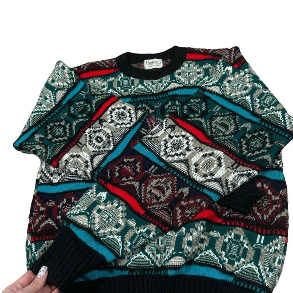 Vintage Umberto Italy Coogi Style Cotton 3D Sweater Jumper Multicolor Size M (?)